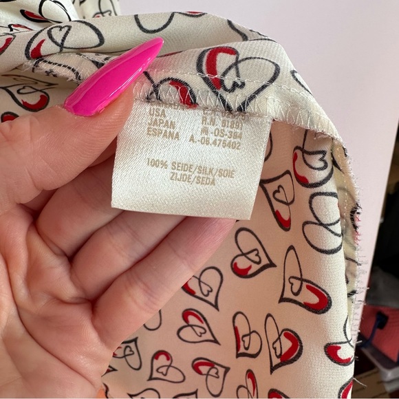 Escada Long Sleeve Heart Patterned Silk Blouse - Picture 10 of 11